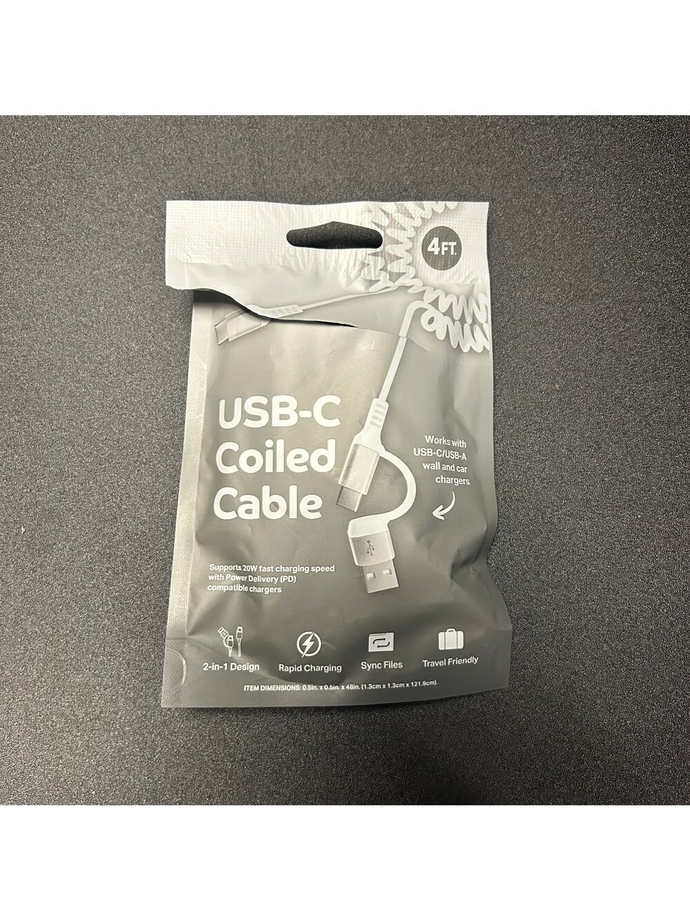 New Bytech 4 Foot USB-C Coiled Cable